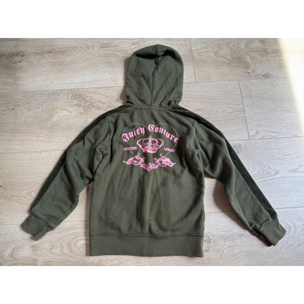 Kids Girls VINTAGE Y2K Juicy Couture olive green full zip USA Jacket size 4
